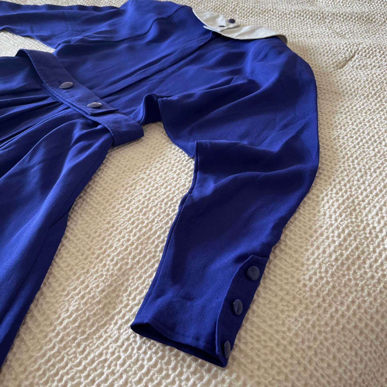 Albert Nipon 80s Designer Albert Nipon Blue Midi Dress w/ White Collar Size S / US 4 / IT 40 - 3 Thumbnail