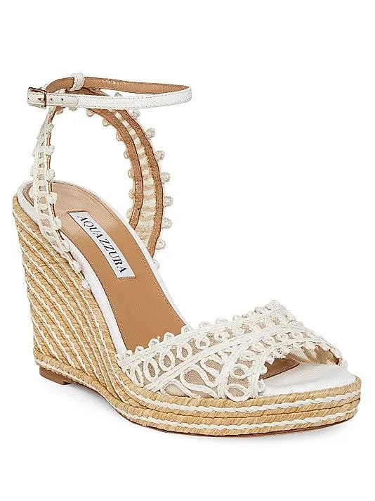 Aquazzura os11x1225 Kahlo 105MM Embroidered Espadrille Wedges in White Size US 9 / IT 39 - 2 Thumbnail