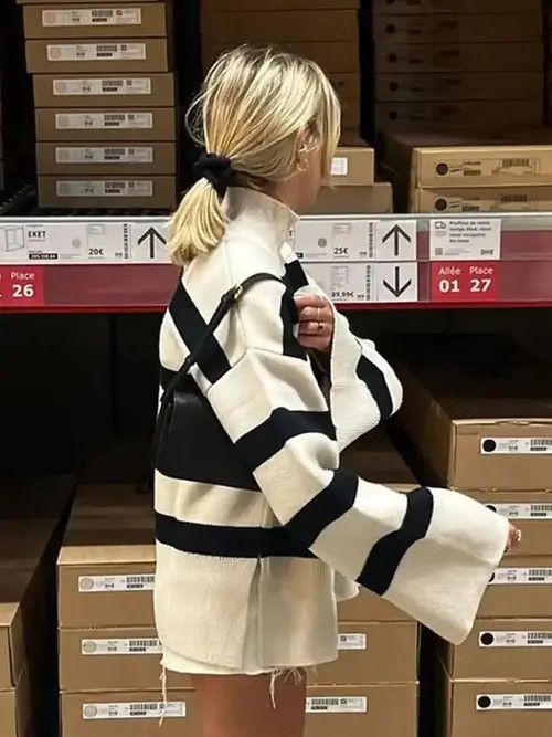 Japanese Brand × Vintage Striped Side Split Knitted Pullovers For Women Size ONE SIZE - 3 Thumbnail
