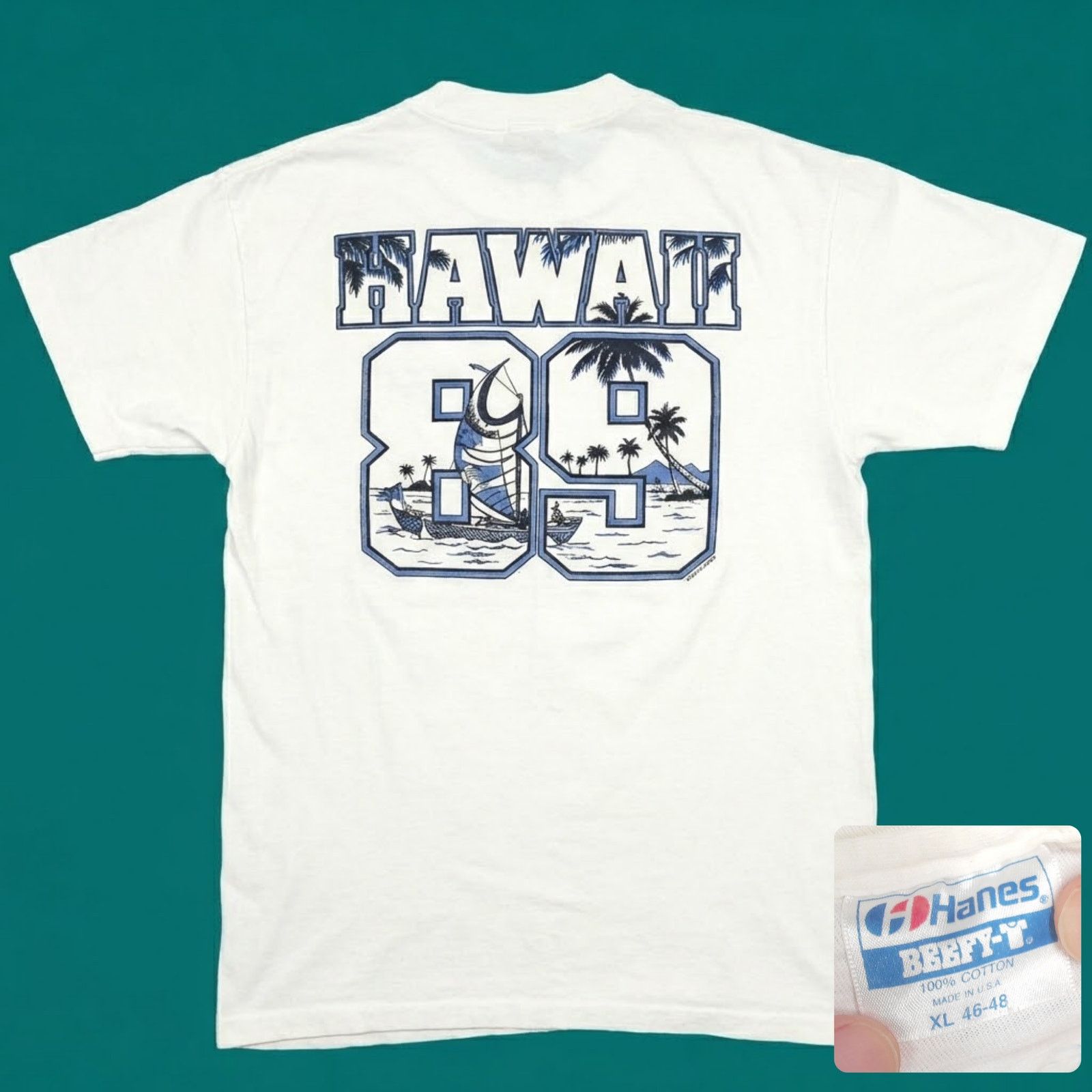 Hanes 80s Hanes Beefy-T Hawaii Boxy Surf Tee L Size US L / EU 52-54 / 3 - 1 Thumbnail