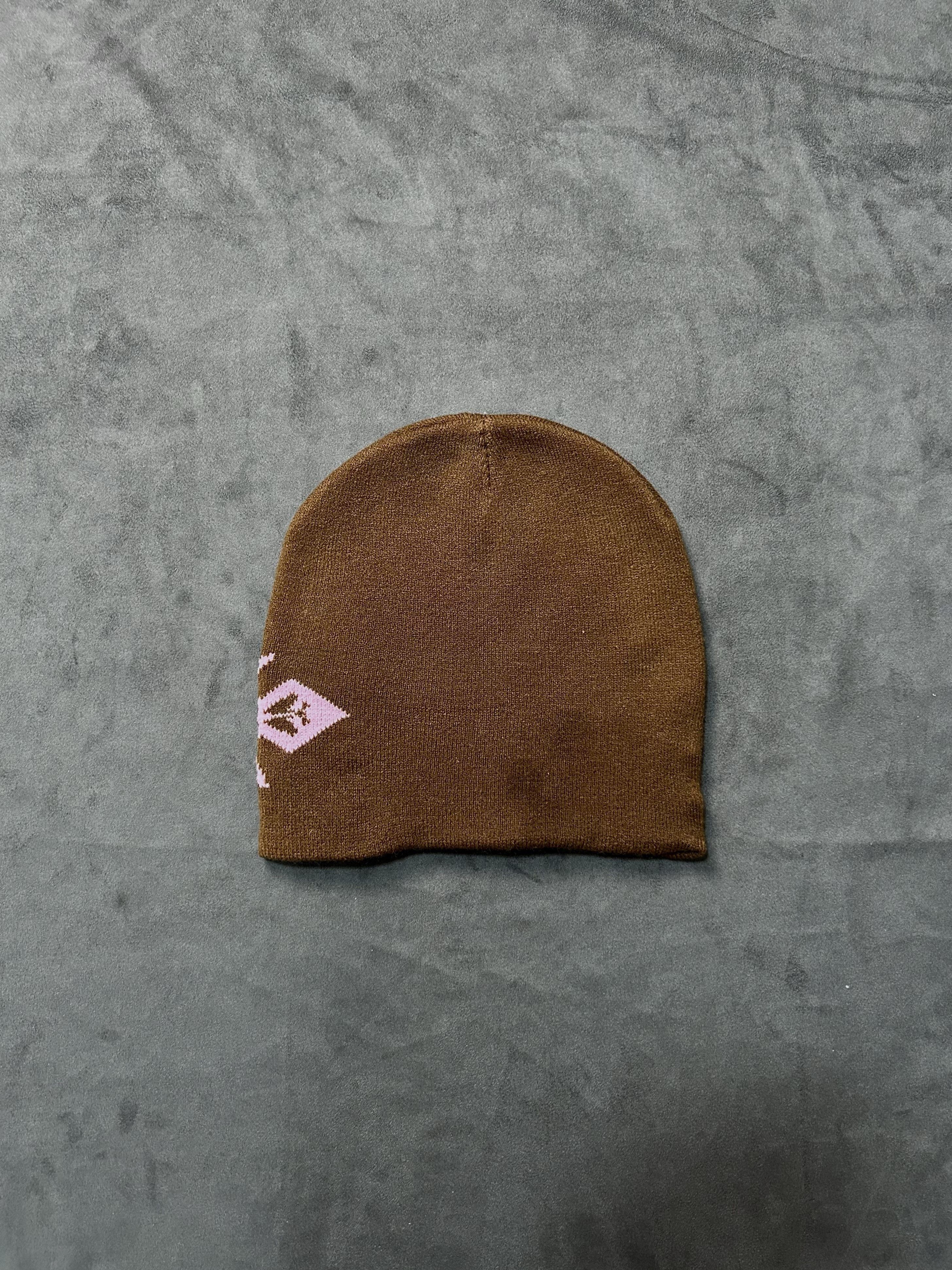 Japanese Brand Rare Double Crosses Graphic No Cuff Knit Beanie Brown Hat OS Size ONE SIZE - 4 Thumbnail