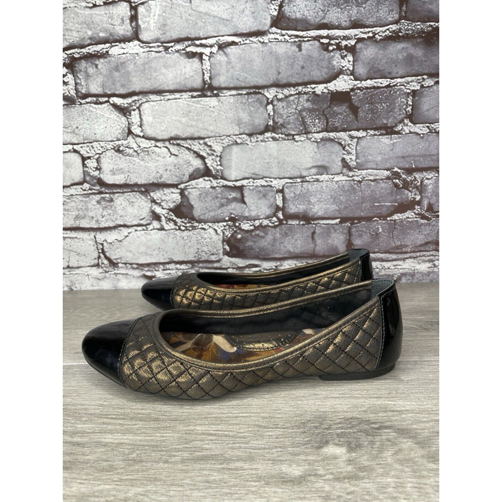 Born BORN Riley Black Bronze Quilted Metallic Patent Leather Ball Size US 7 / IT 37 - 1 Thumbnail
