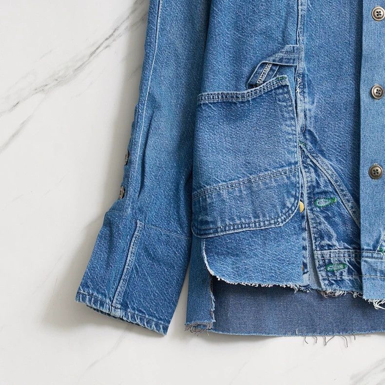 Greg Lauren Greg Lauren Men's Fringed Patchwork Washed Denim Jacket Size US M / EU 48-50 / 2 - 5 Thumbnail