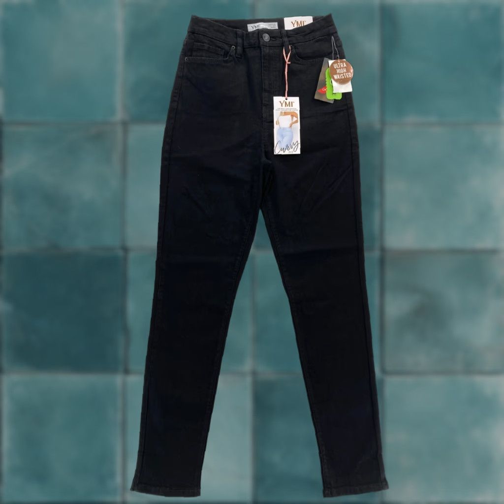 Vintage YMI Jeans Juniors Curvy Skinny Ultra High Waisted Black Stretch Denim 9/29 Slim Rise High Women Jeans Size 30" / US 8 / IT 44 - 1 Thumbnail