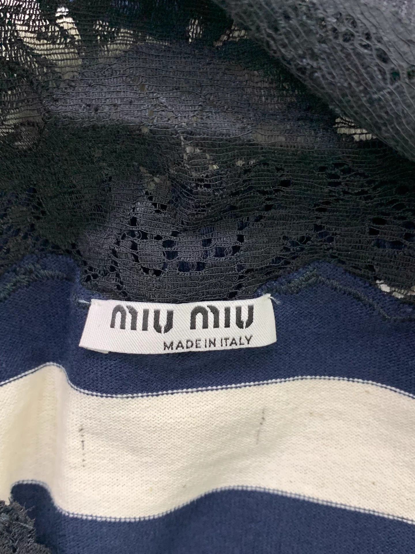 Miu Miu MIU MIU Lace-Paneled Black & White Stripe Knit Sweater XS Size XS / US 0-2 / IT 36-38 - 4 Thumbnail