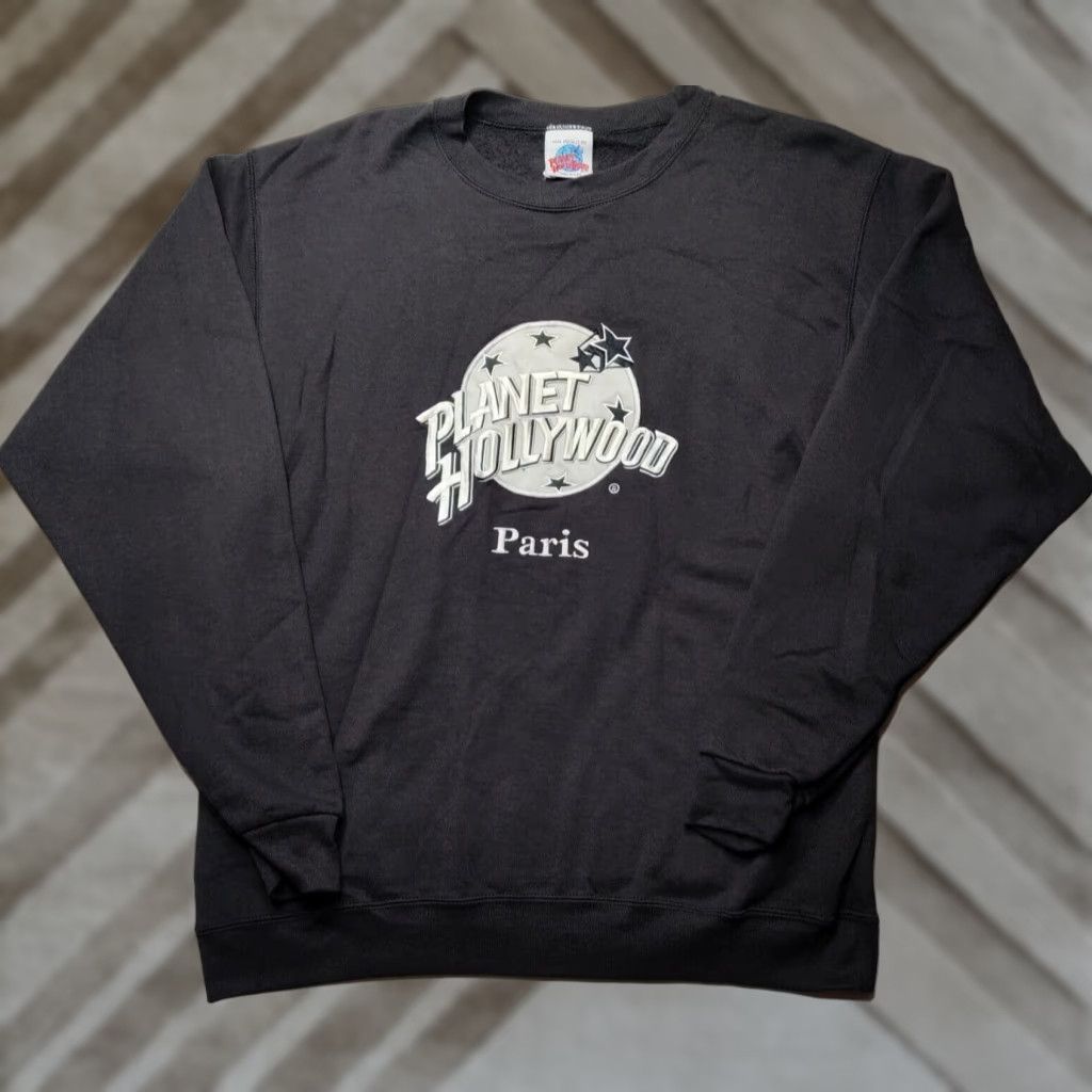 Planet Hollywood VTG PLANET HOLLYWOOD PARIS Men Large Black Pullover Sweatshirt EUC Embroidered Patch Shirt Size US L / EU 52-54 / 3 - 1 Thumbnail