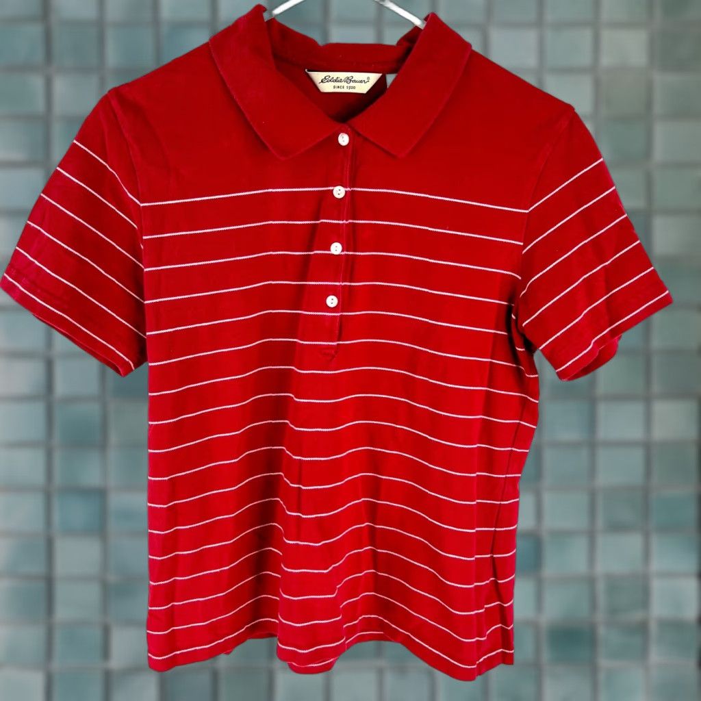 Eddie Bauer Eddie Bauer Mens Striped Short Sleeves Stretch Collared Red Polo Shirt Size M Size US M / EU 48-50 / 2 - 1 Thumbnail