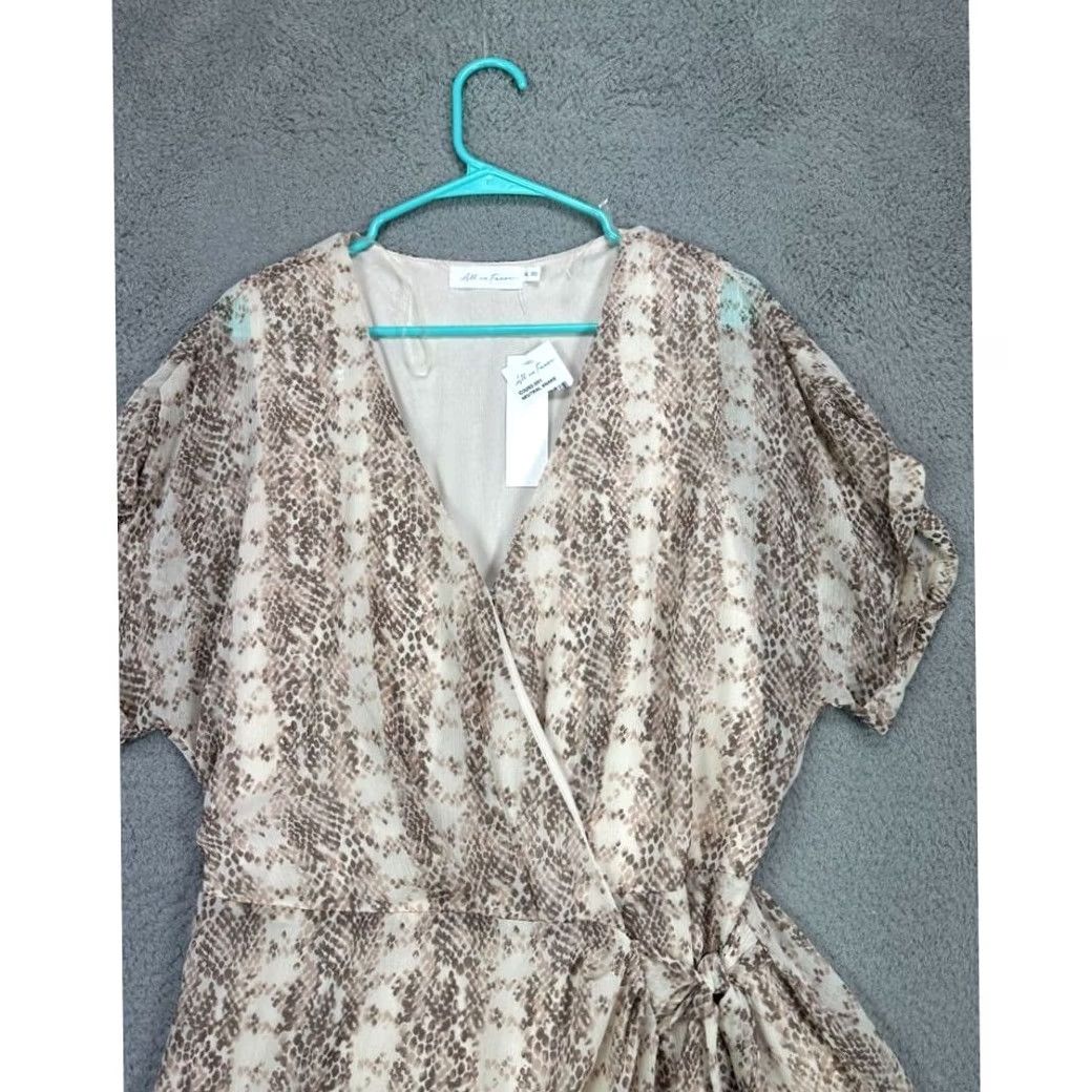 Vintage All In Favor Mini Dress Womens XL Tan Wrap V-Neck Casual Short Sleeve Ladies NEW Size 40" / US 18 - 5 Thumbnail