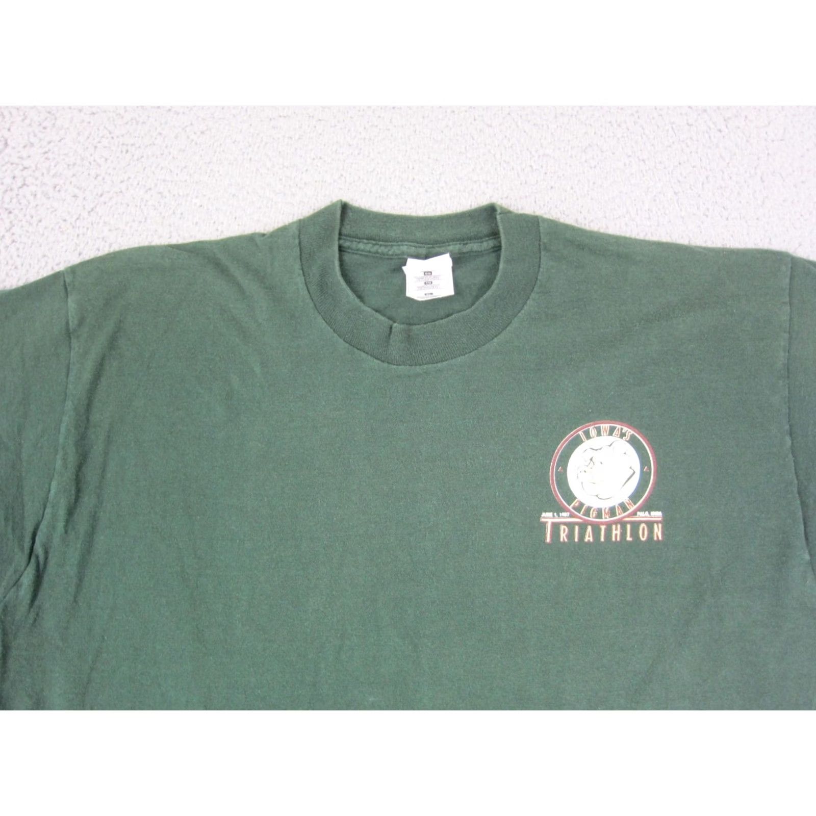 Fruit Of The Loom VINTAGE Iowas Pigman Green Triathlon Shirt Mens Extra Large XL 1996 90s Single Stitch Size US XL / EU 56 / 4 - 3 Thumbnail