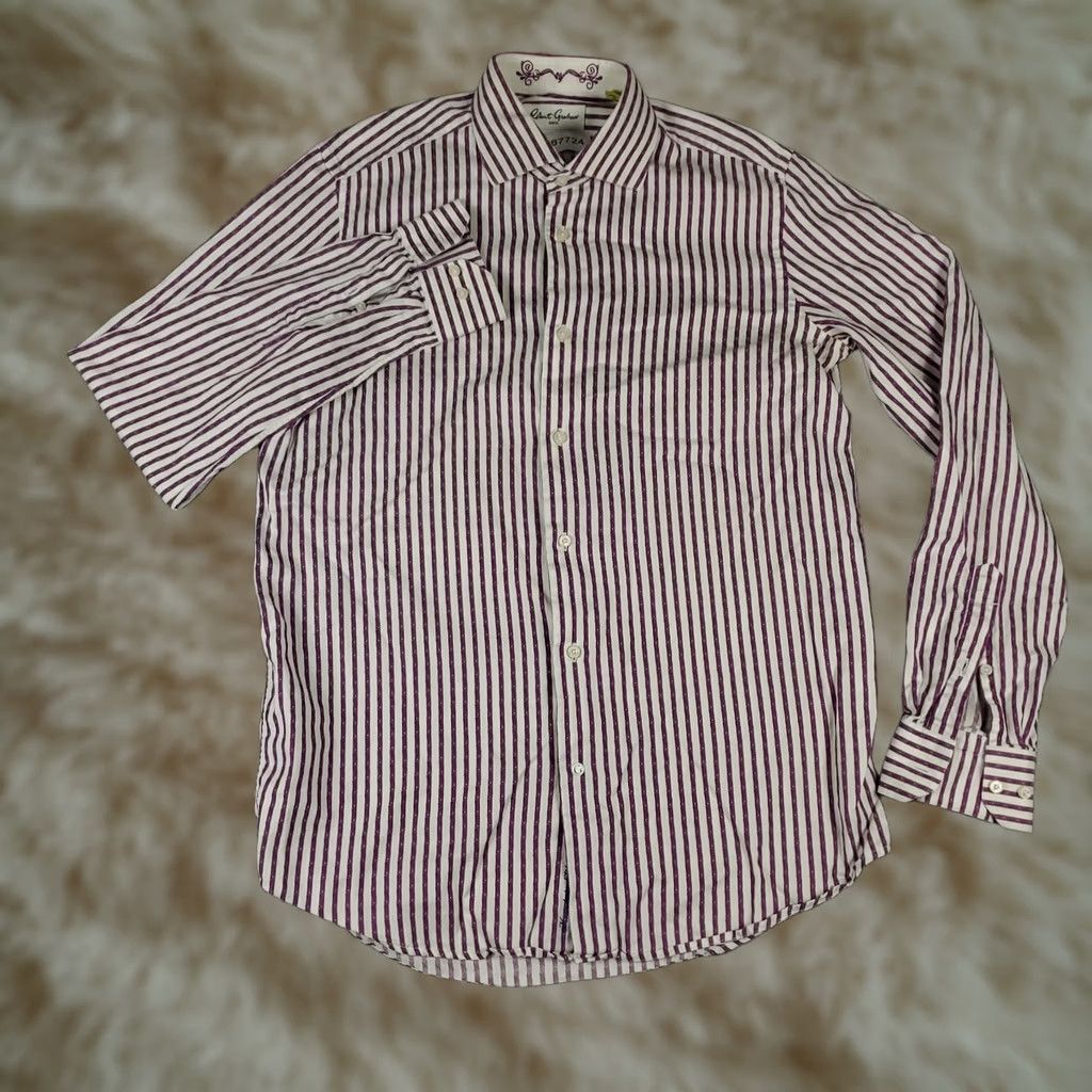 Robert Graham Robert Graham Shirt Mens Size 15.5 White Purple Striped Dress Button Up Size 42R - 1 Thumbnail