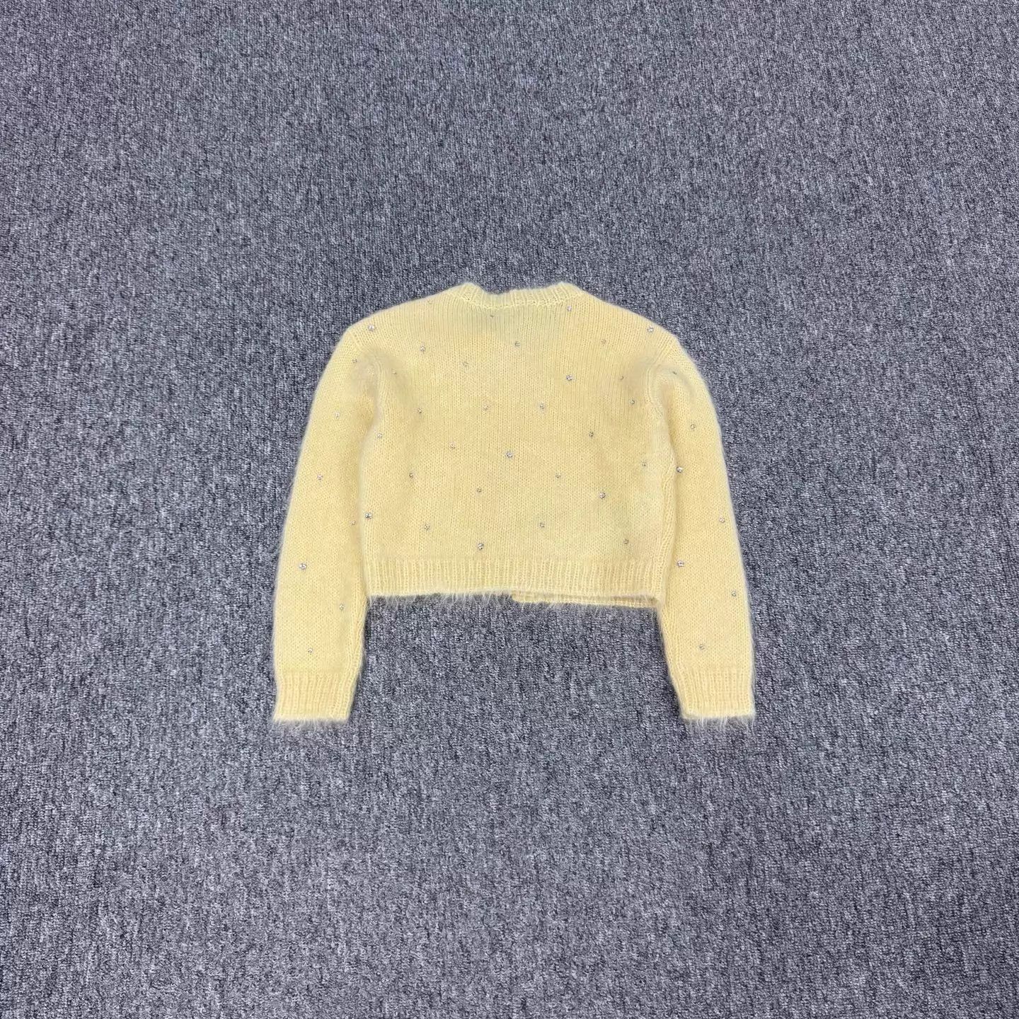 Miu Miu MIU MIU Mohair Cardigan Egg Yellow Rhinestones 38 NWT Size XS / US 0-2 / IT 36-38 - 2 Thumbnail