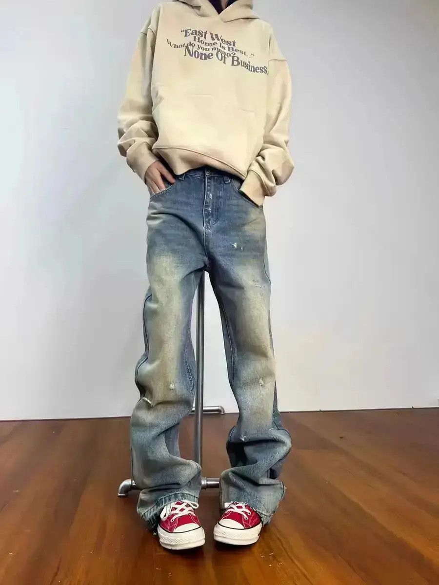 Japanese Brand Vintage Y2K raw edge ripped light coloured baggy jeans Size US 32 / EU 48 - 1 Thumbnail