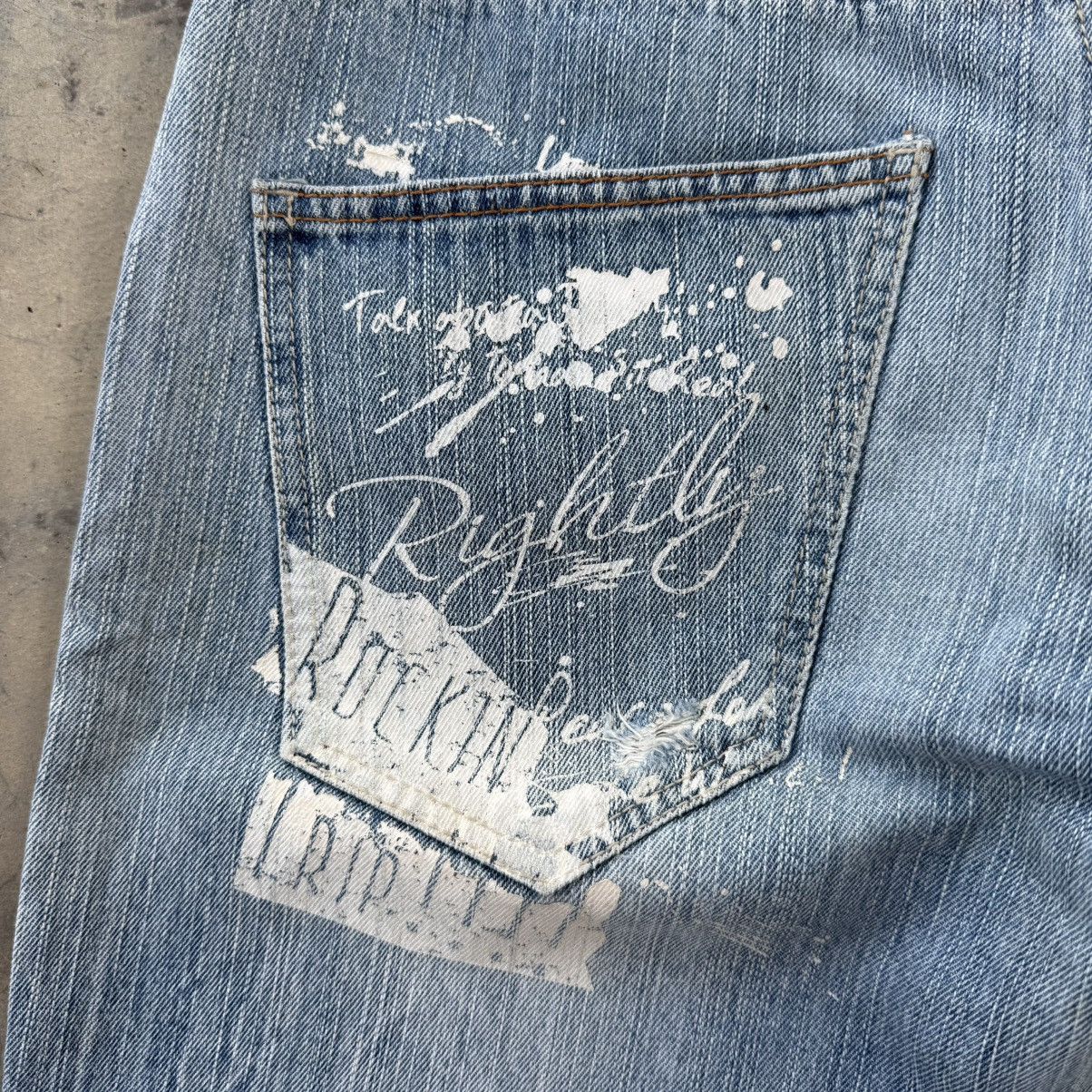 VINTAGE PINK LATTE DISTRESSED JEAN DENIM PANTS