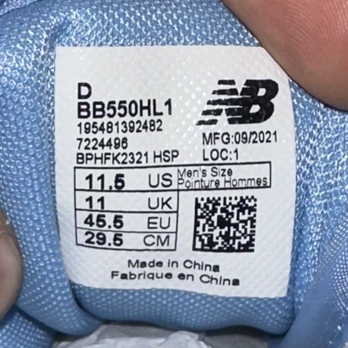 New Balance Size 11.5 - New Balance 550 Team Carolina Blue 2021 BB550HL1 Size US 11.5 / EU 44-45 - 6 Thumbnail