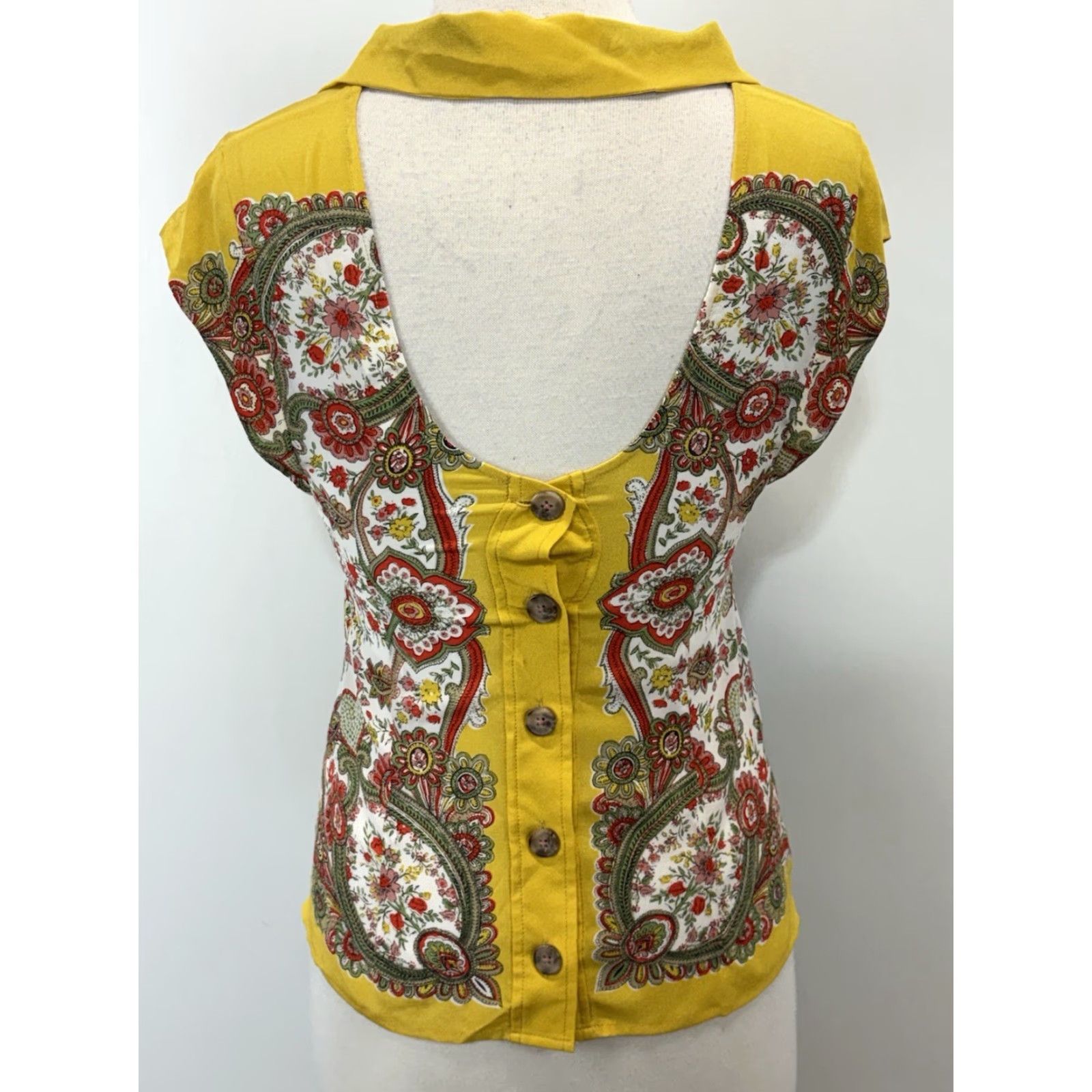 Vintage VINTAGE Maeve by Anthropologie Silk Blouse Mustard Scarf Print Size 2 Womens" Size XS / US 0-2 / IT 36-38 - 3 Thumbnail