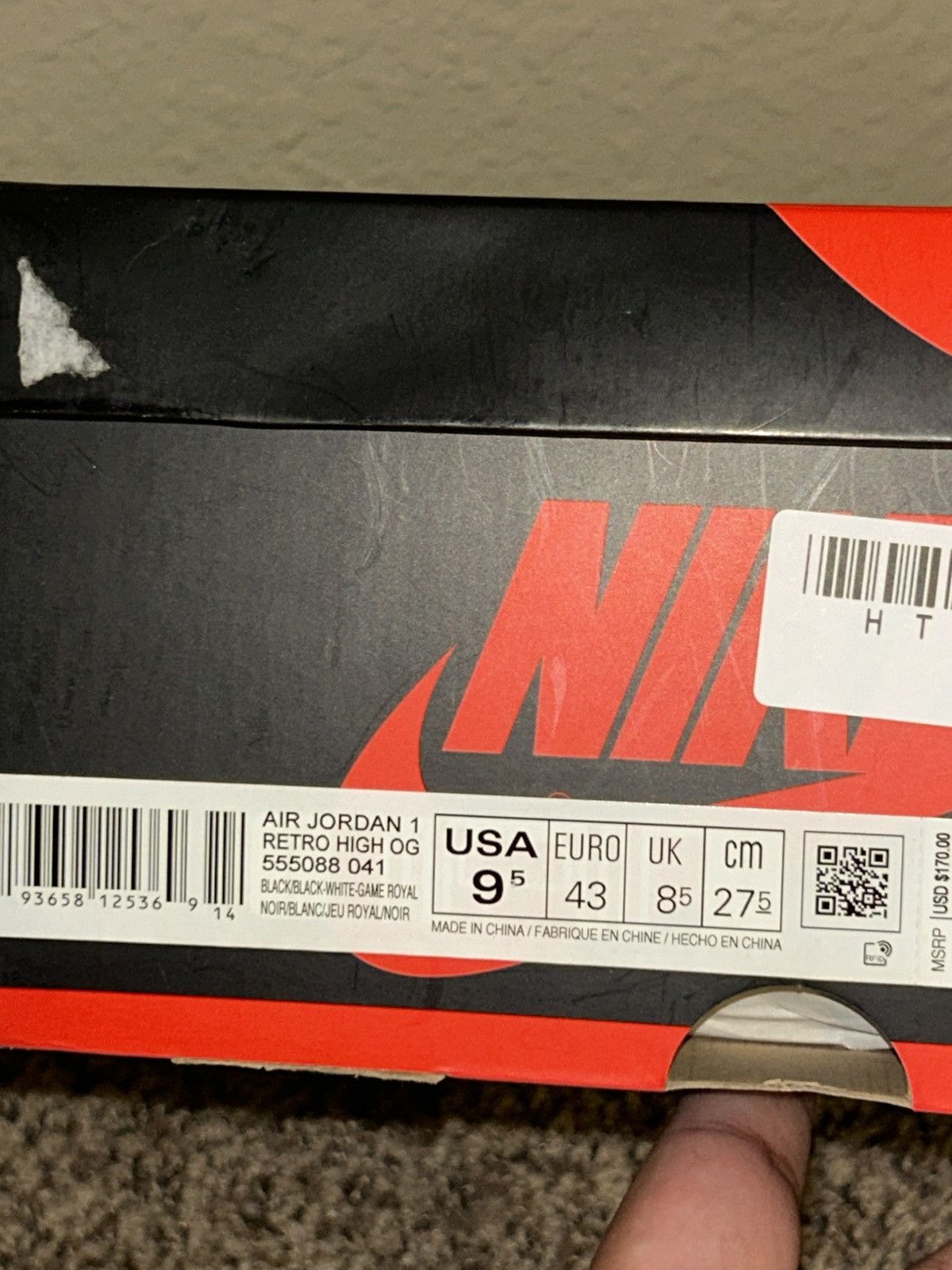 Jordan Brand Air Jordan 1 High Royal Toe Size US 9.5 / EU 42-43 - 10 Thumbnail