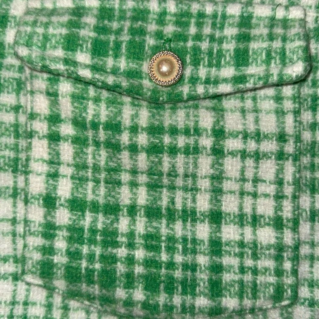 Forever 21 FOREVER 21 shacket Jacket Women M Green plaid Pearl Gold buttons Mid-Length Cotton Blend Button Pockets Relaxed 21st Century? Size M / US 6-8 / IT 42-44 - 3 Thumbnail