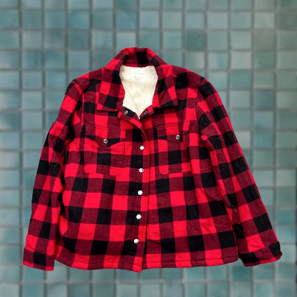 Lucky Brand VINTAGE Lucky Brand Jacket Womens XL Red Plaid Flannel Sherpa Jacket-Short Sleeve? Size XL / US 12-14 / IT 48-50 - 1 Thumbnail