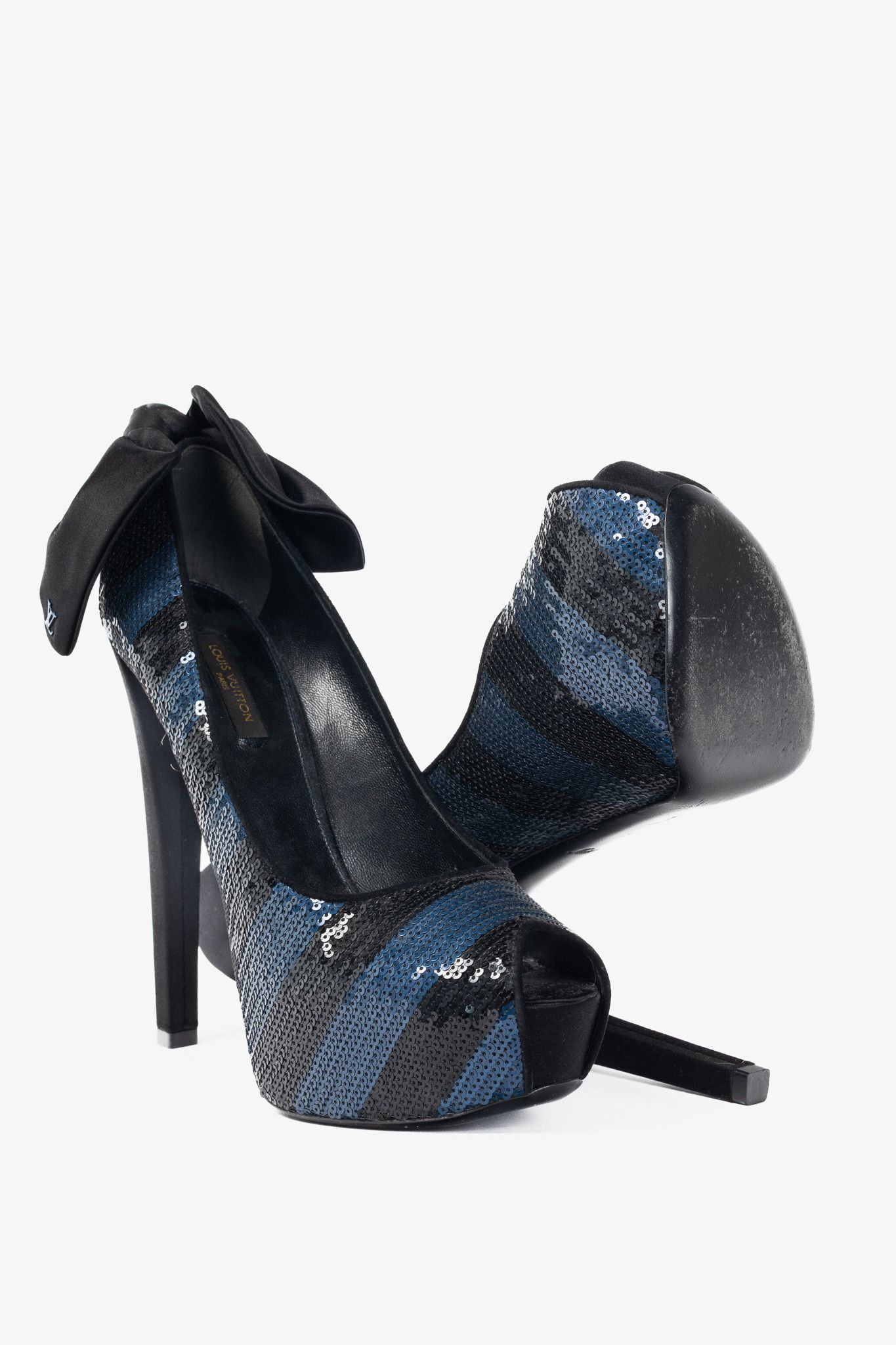 Louis Vuitton Louis Vuitton Ballroom Stripe-Sequin Bow Open-Toe Pumps Size US 7.5 / IT 37.5 - 4 Thumbnail