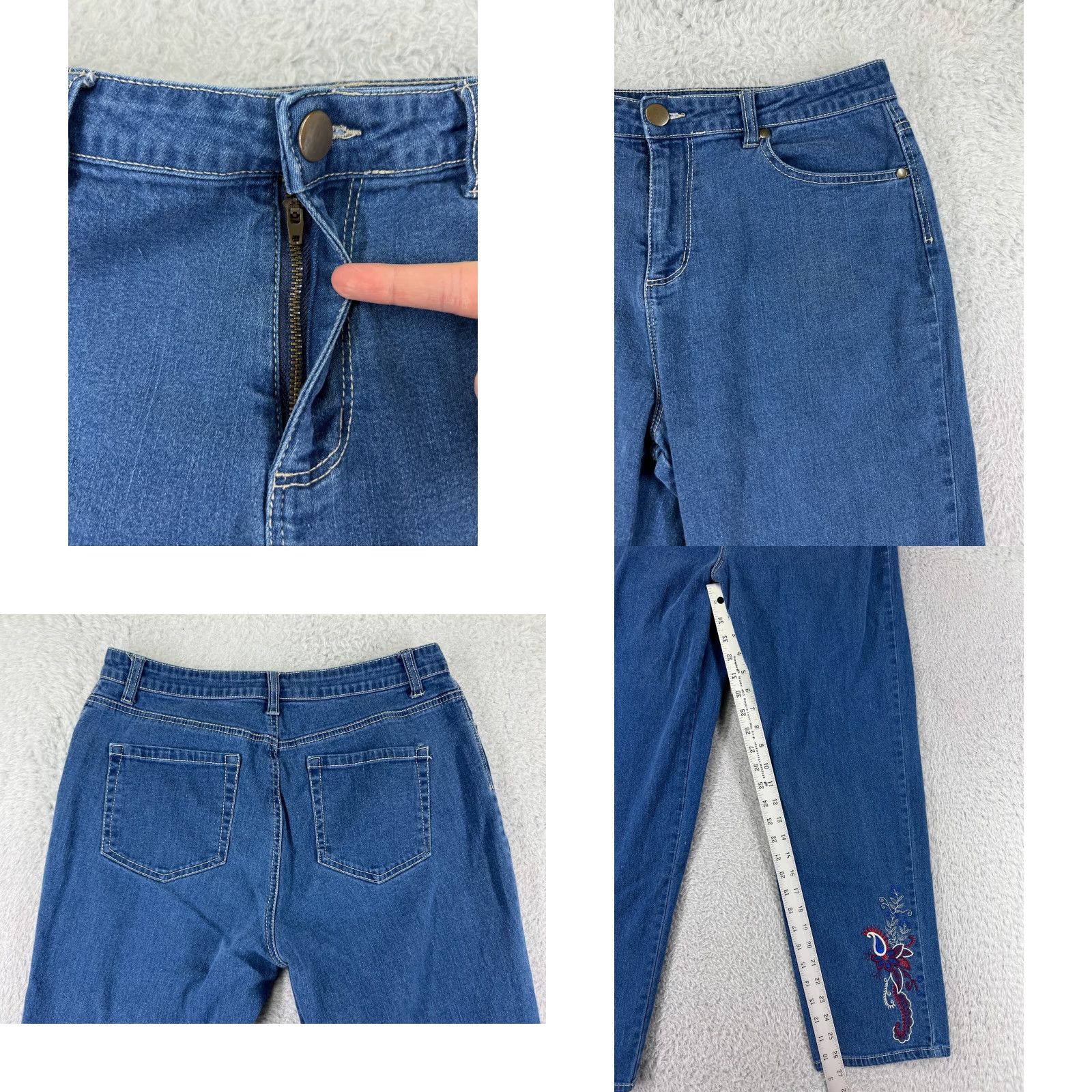 Denime Bedford Fair Jeans Women 10P Blue Denim Embroidered Paisley Floral Cotton Women Size 32" / US 10 / IT 46 - 8 Thumbnail