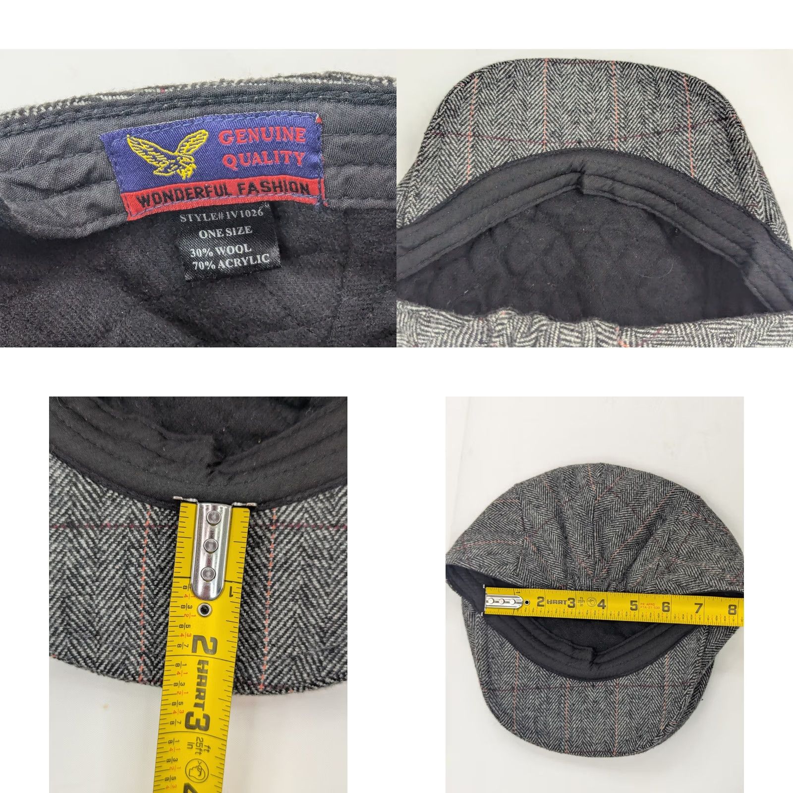 Vintage Wonderful Fashion Newsboy Wool Blend Tweed Herringbone Cabby Cal Hat One Size Velvet? Size ONE SIZE - 8 Thumbnail