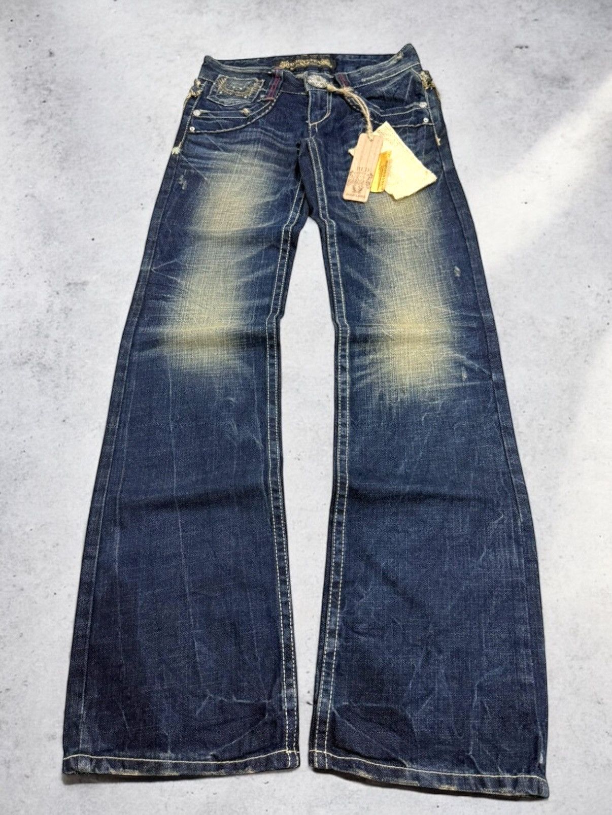 Hysteric Glamour × Japanese Brand Red Pepper Feather Wings Embroidered Lowrise Mud Flare Jeans Size US 27 - 1 Thumbnail