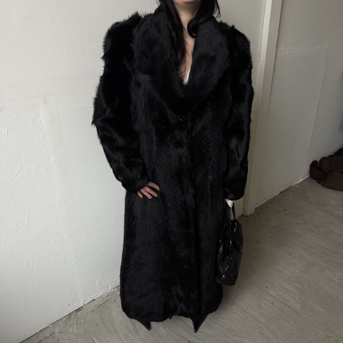 If Six Was Nine Vintage Real Fur Black Maxi Coat Size L / US 10 / IT 46 - 8 Thumbnail