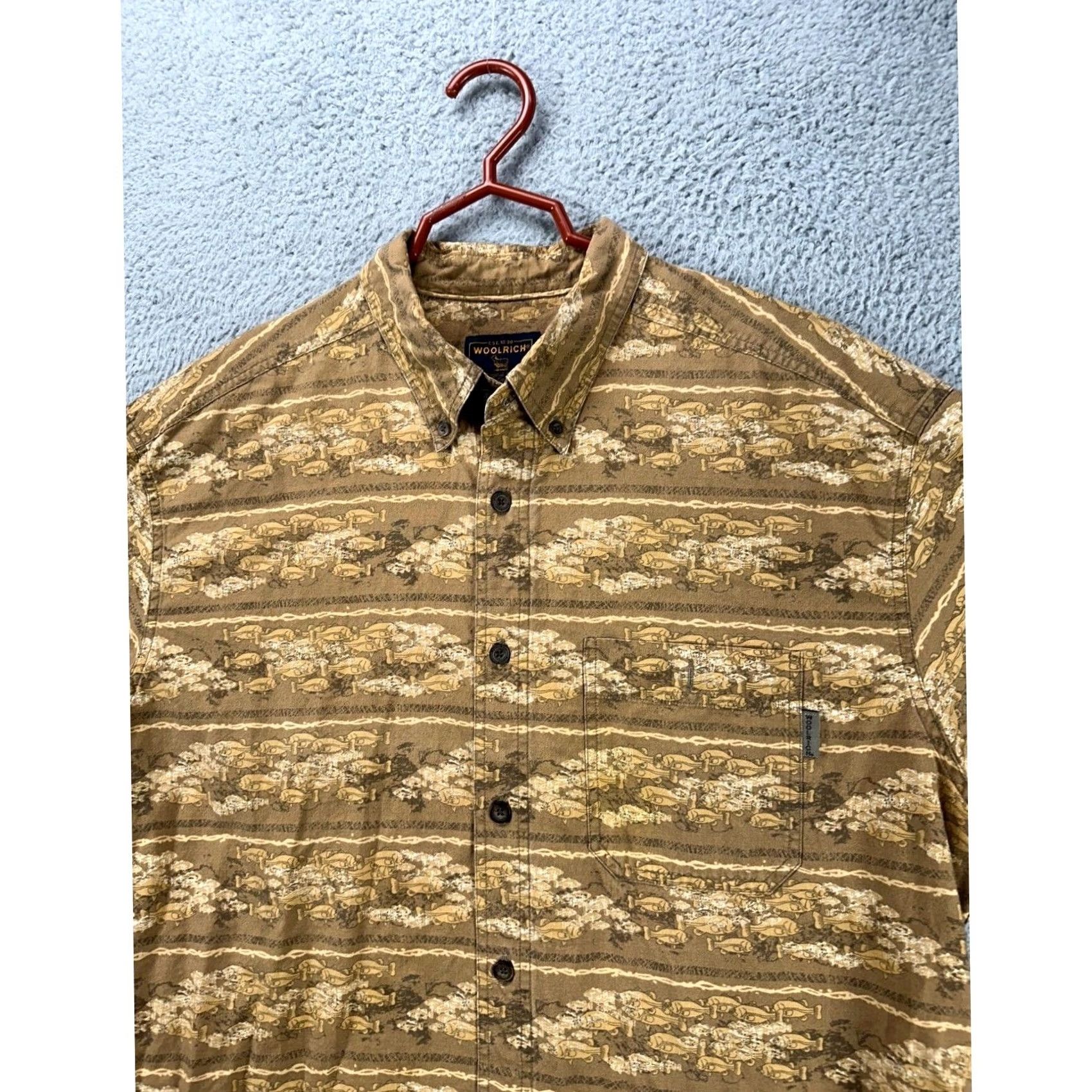 Vintage VINTAGE Woolrich Button Down Shirt Mens XL Tan All Over Fish Print Pocket Button-Up Collared Short Sleeve Casual Winter Size US XL / EU 56 / 4 - 6 Thumbnail