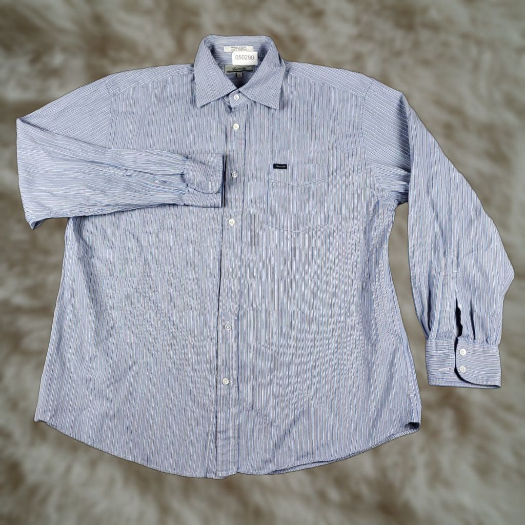 Faconnable Façonnable Shirt Mens XL Blue Striped Button-Up Long Sleeve Collared Cotton Casual Dress Shirt Men XL Blue Striped Modern Preppy Size US XL / EU 56 / 4 - 1 Thumbnail