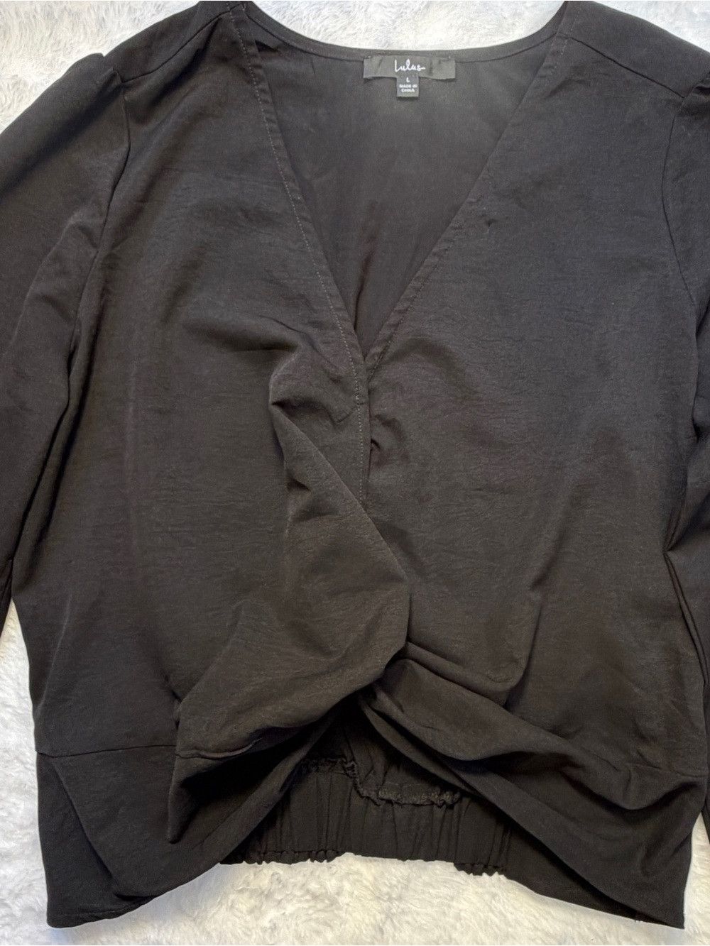 Lulus Twisty Business Black Twist-Front Long Sleeve V-Neck Top Size L / US 10 / IT 46 - 9 Thumbnail