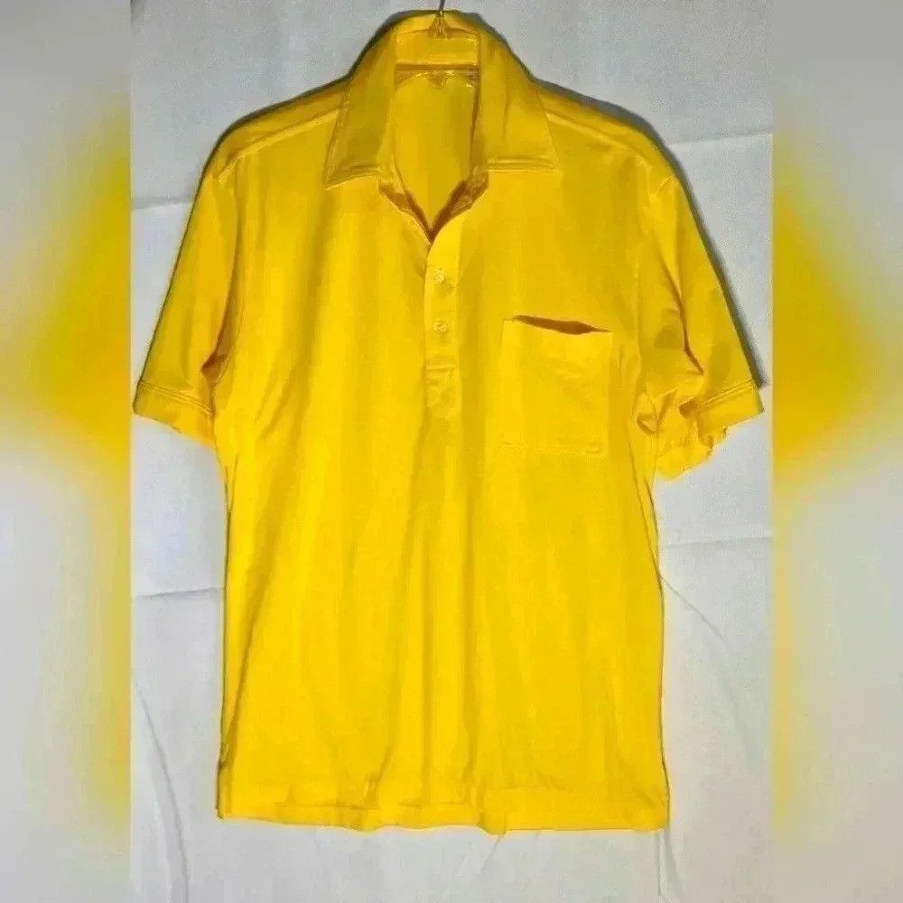 Designer Polo Shirt Yellow Trim Fit Mens Large 75% Polyester 25% Co Size US L / EU 52-54 / 3 - 1 Thumbnail