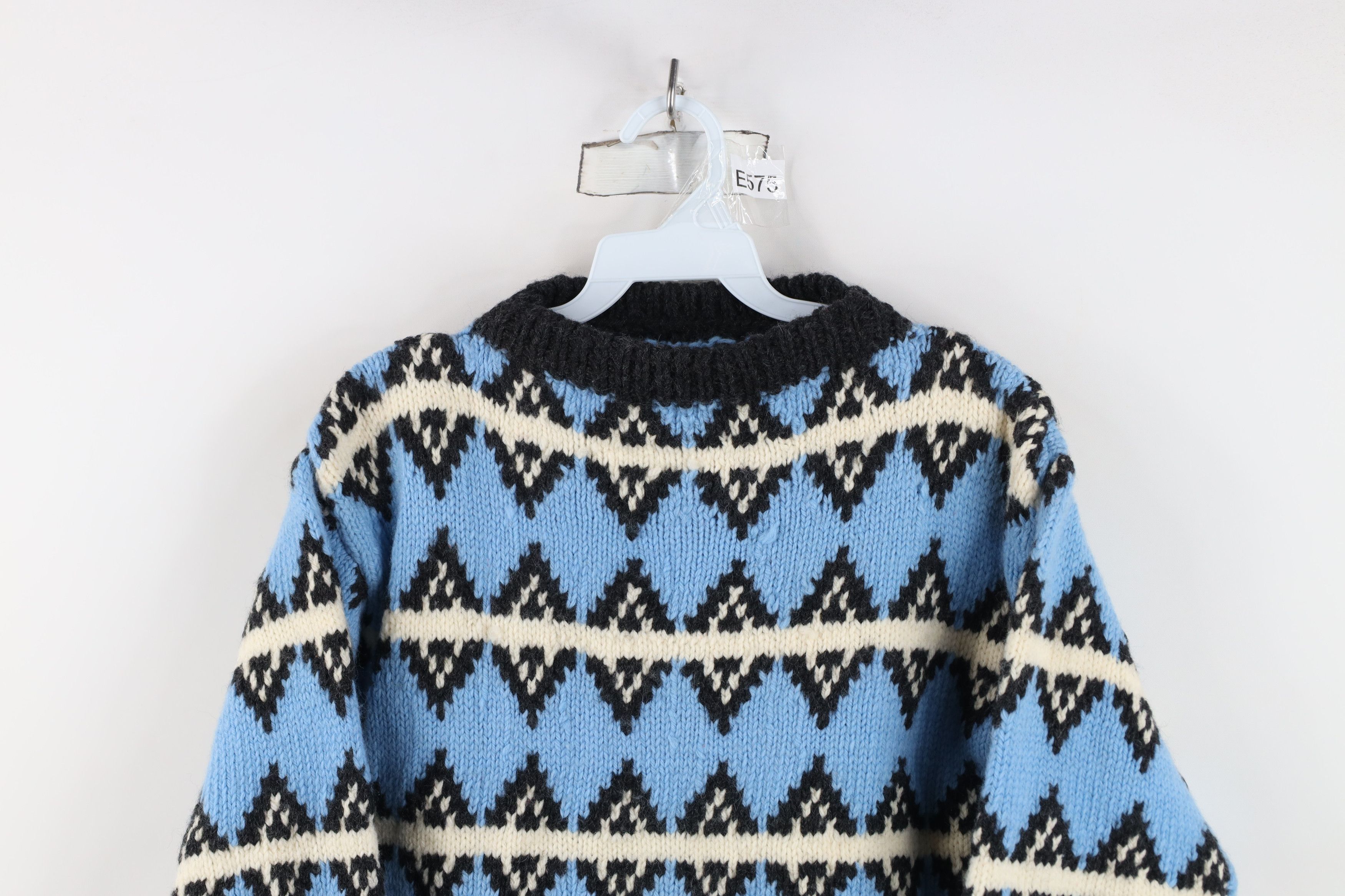 Vintage Vintage 50s 60s Rockabilly Wool Striped Diamond Knit Sweater Size XS / US 0-2 / IT 36-38 - 2 Thumbnail