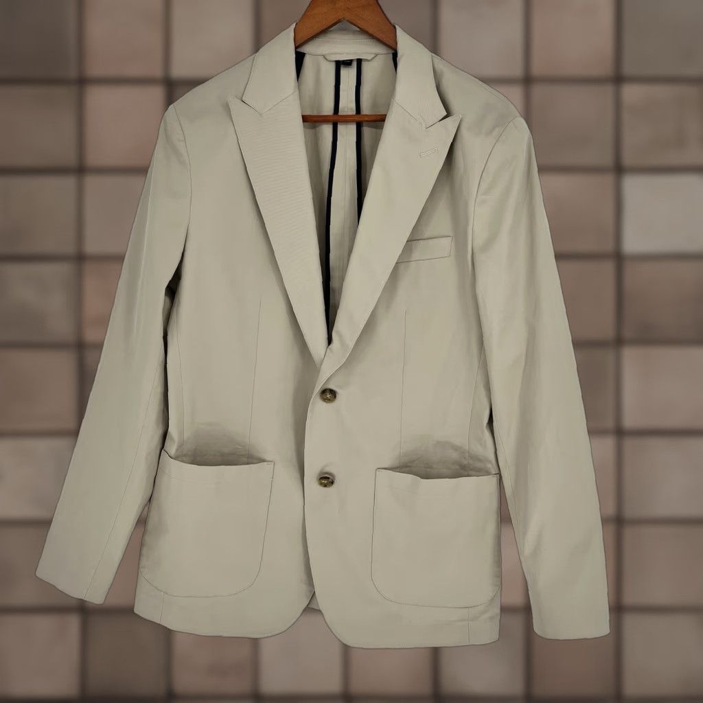 VINTAGE BONOBOS Tessuti Sondrio Italian Stretch Cotton Blazer Jacket 38R Beige Men's Blazer 2 Button Front 4 Button Sleeve Athletic Regular