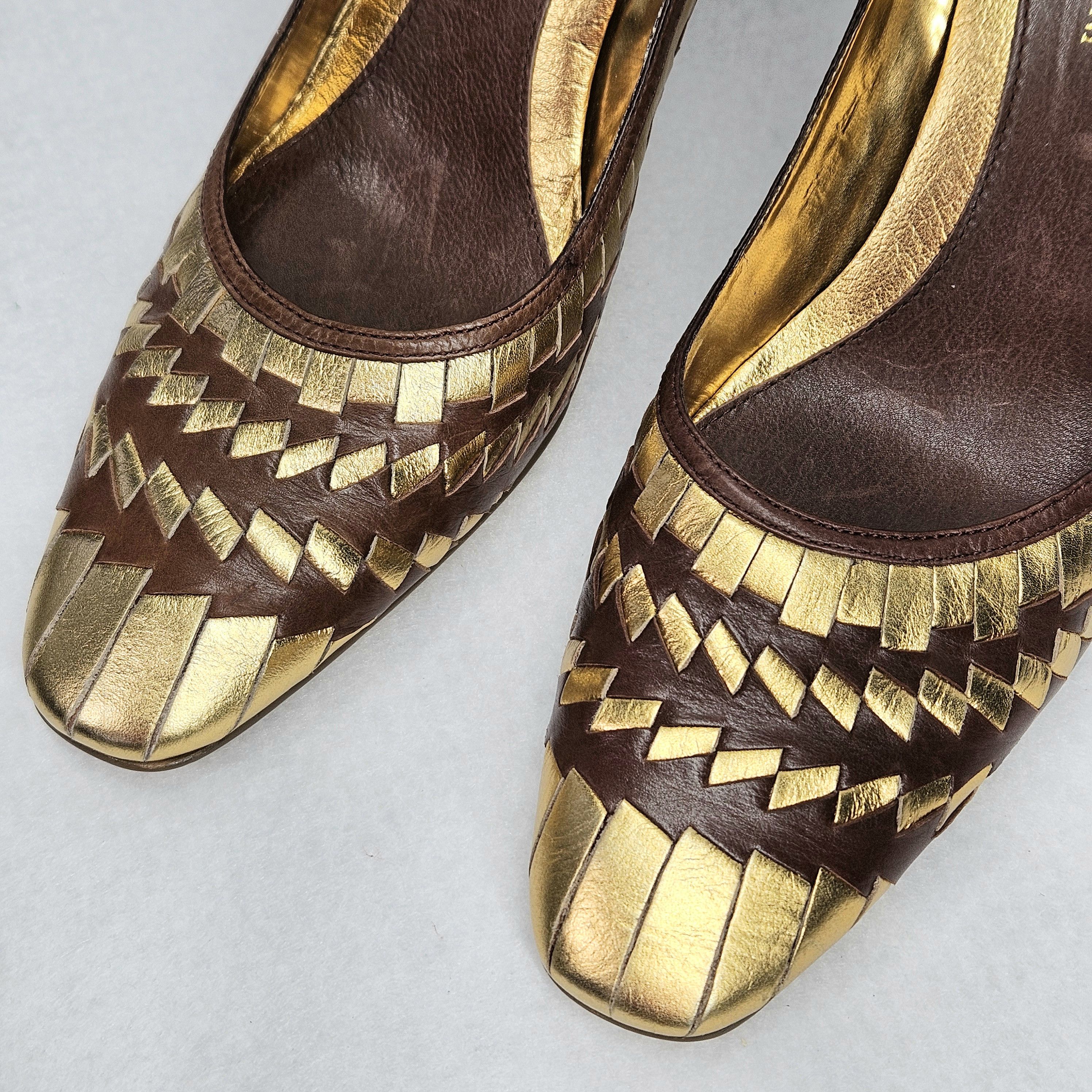 Other Enzo Angiolini Size 10 NEW Pumps Woven Gold Brown Leather Size US 10 / IT 40 - 8 Thumbnail