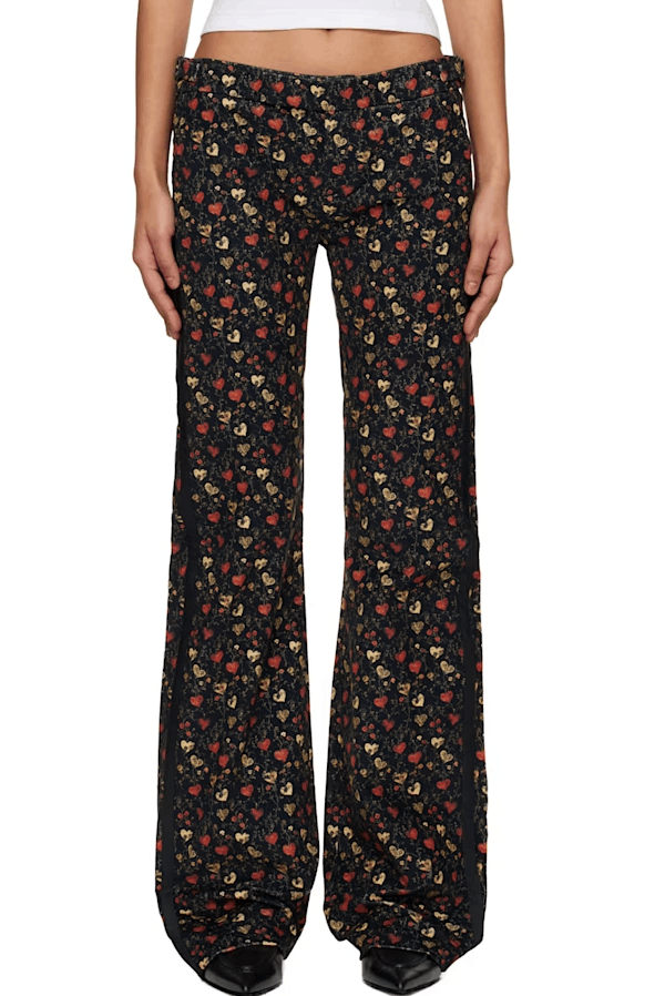 R13 BOY FLARE TUXEDO 30 Hearts Black Trousers 88916 Size 30" / US 8 / IT 44 - 1 Thumbnail