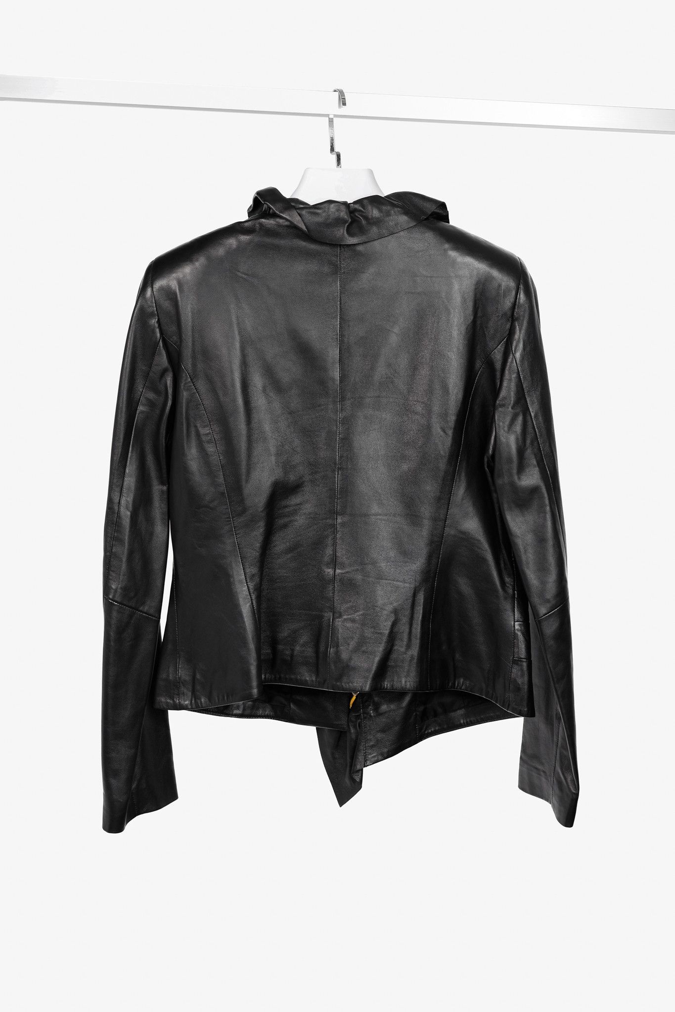 Escada Escada Luloo Black Leather Ruffle-Trim Jacket Size M / US 6-8 / IT 42-44 - 2 Thumbnail