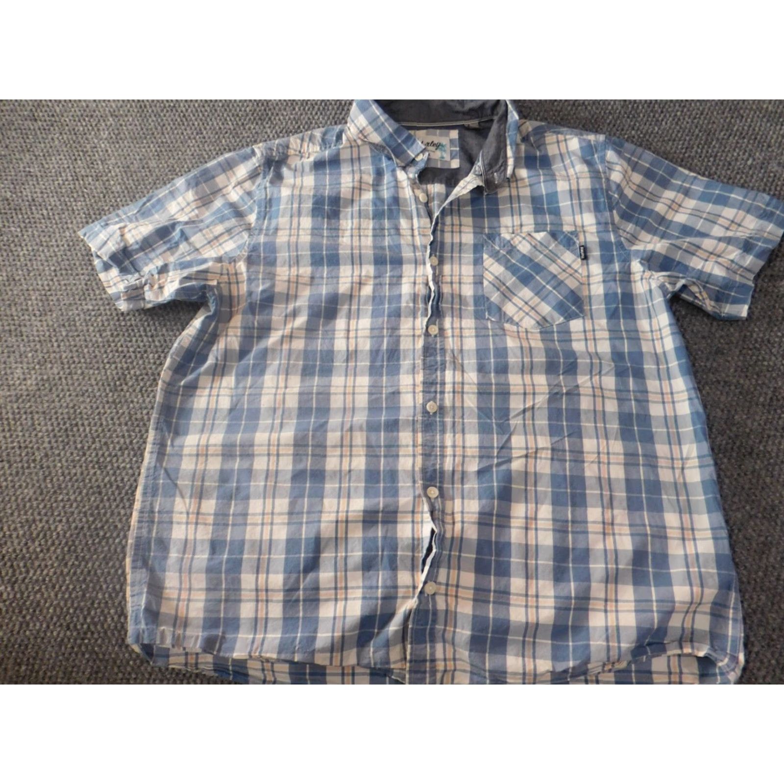 Hurley Hurley Mens Shirt L Blue Plaid Button-Down Short Sleeve Tropical Knit Cotton Size US L / EU 52-54 / 3 - 3 Thumbnail