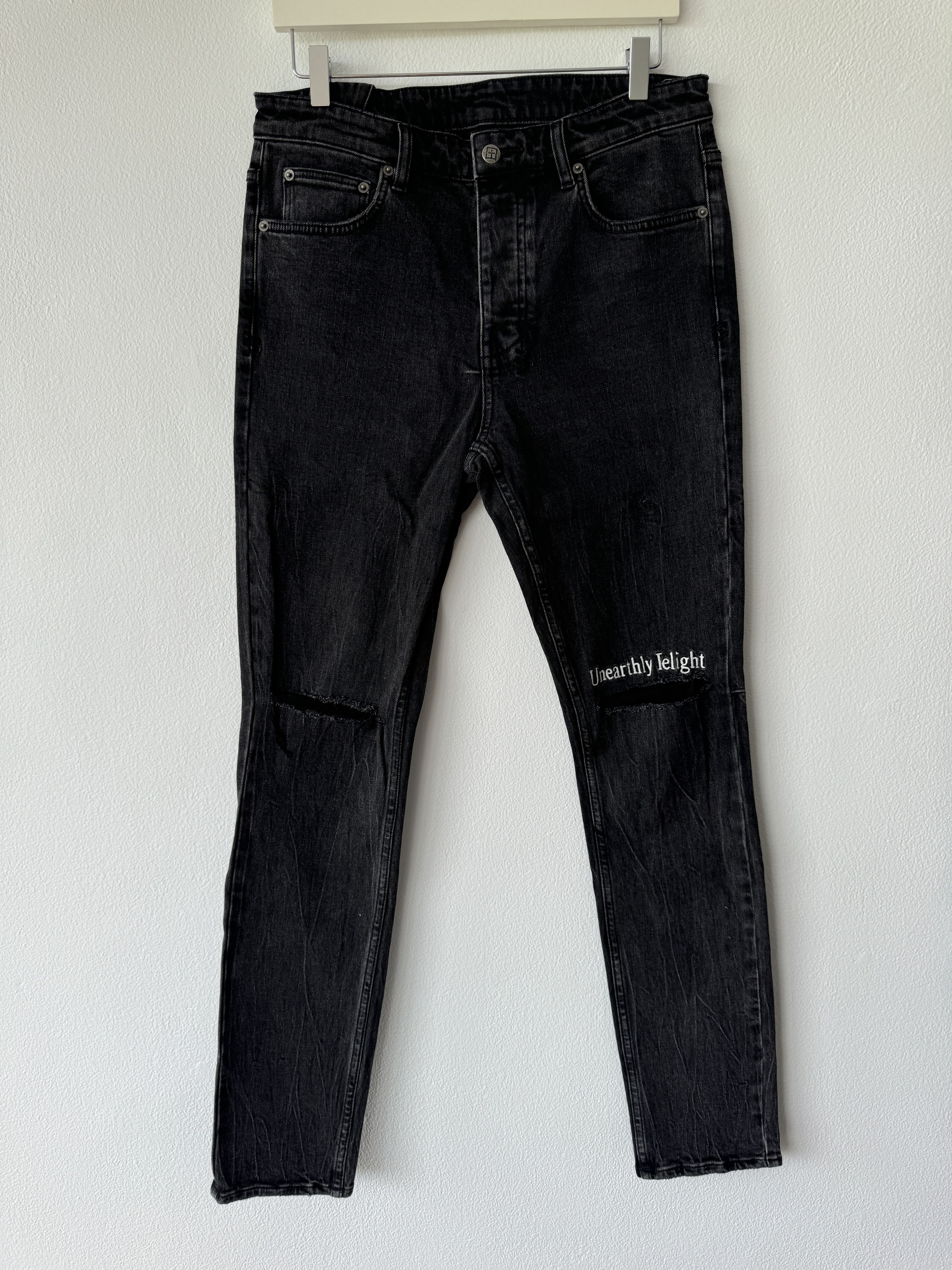 Pre-owned Ksubi Denim Jean Chitch Slim 32 Black Grey Unearthly Delight Rip