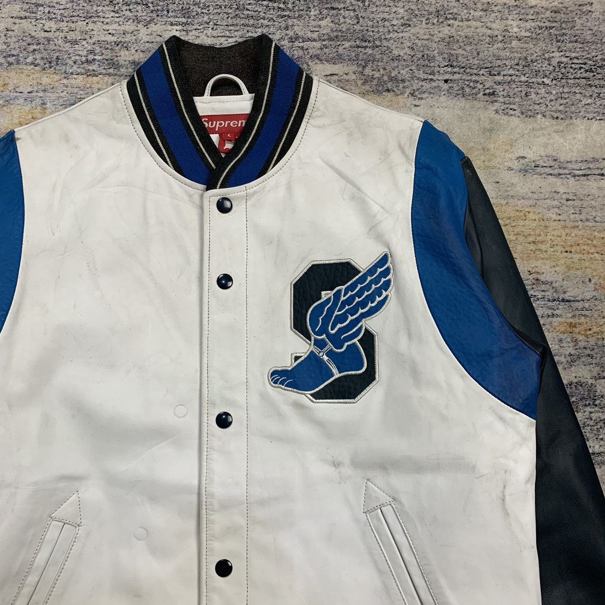 Supreme Rare 2001 Supreme S Wing varsity leather jacket Size US L / EU 52-54 / 3 - 8 Thumbnail