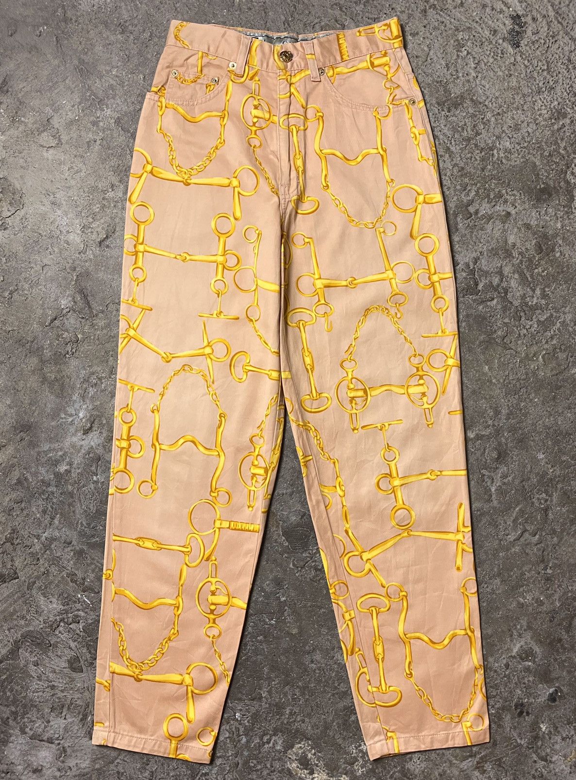 image of Gucci Ss93 Horse Bit High Waisted Pants in Gold, Women's (Size 26)