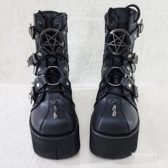 Demonia Cult DEMONIA Kera Goth Platform Wedge Ankle Boots With Chain Char Size US 10 / IT 40 - 9 Thumbnail