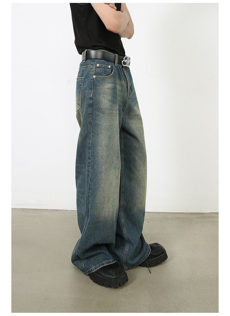 Japanese Brand Retro blue men's loose straight leg wide-leg washed jeans Size US 32 / EU 48 - 6 Thumbnail