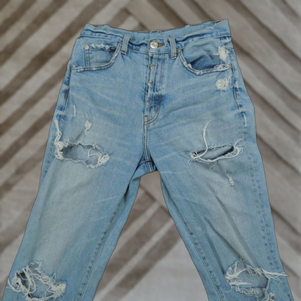 Vintage Womens Adaption Jeans Blue 28 Distressed Grunge Holes Button Fly 28x28 Size 28" / US 6 / IT 42 - 1 Thumbnail