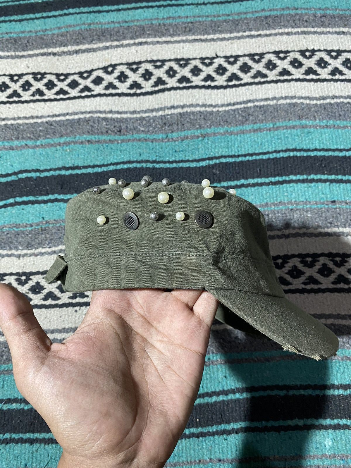 If Six Was Nine × Japanese Brand × Le Grande Bleu (L.G.B.) Y2K Unknown Green Studded Emerald Patrol Cap Size ONE SIZE - 4 Thumbnail