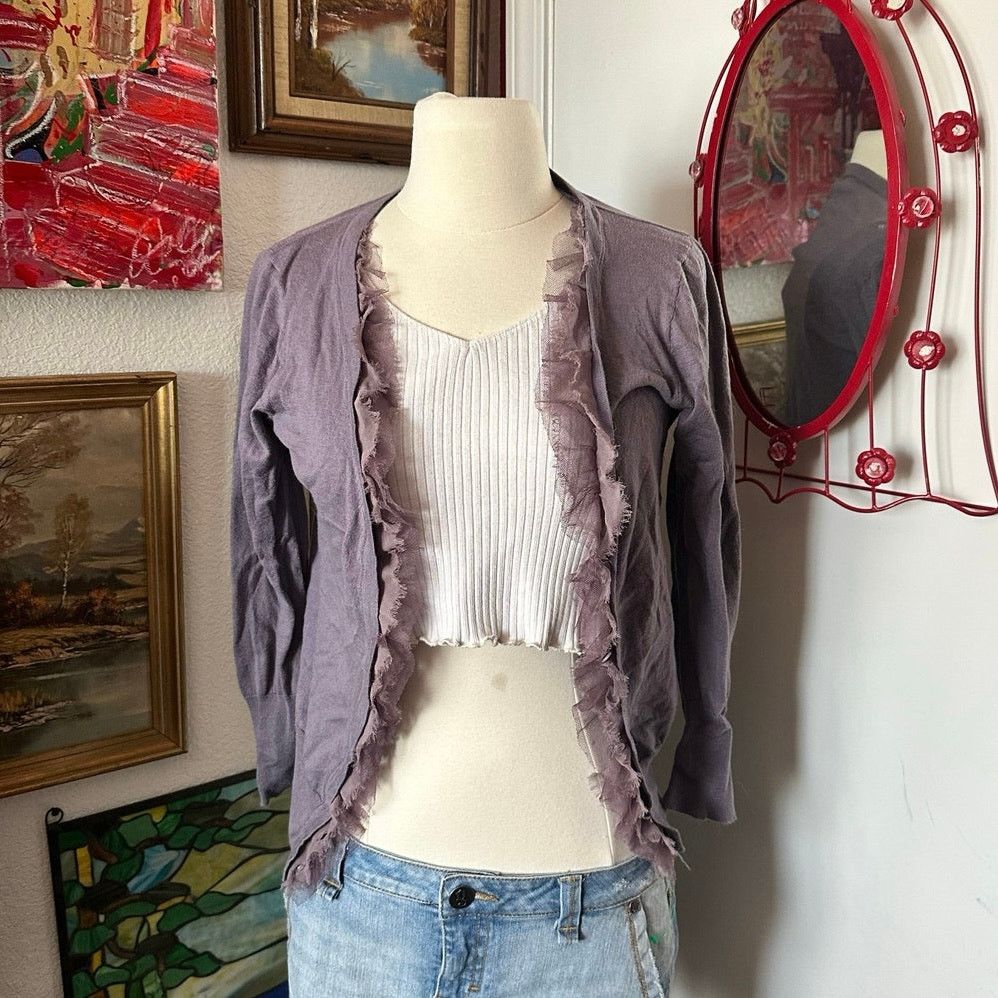 Other no brand no size purple ruffle button up cardigan Size S / US 4 / IT 40 - 1 Thumbnail