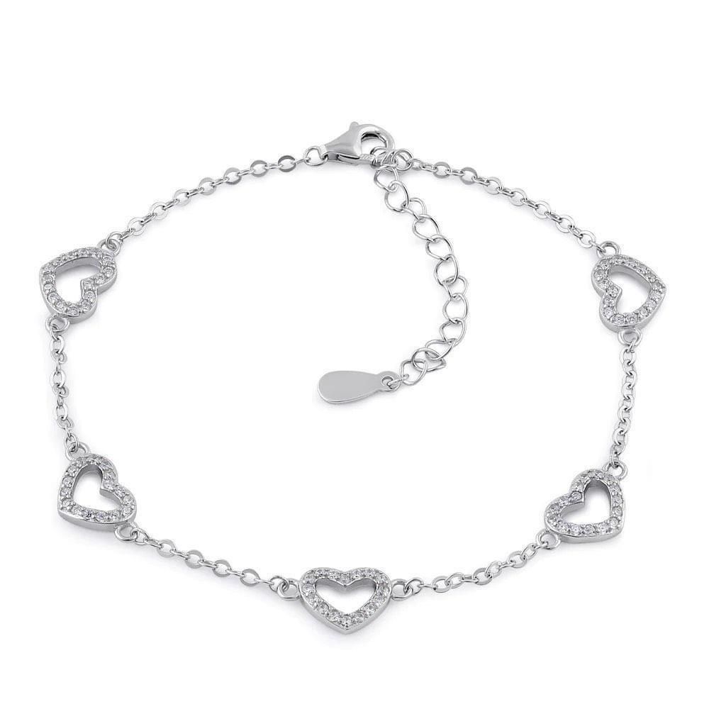 Other Sterling Silver Clear CZ Heart Charm Bracelet Size ONE SIZE - 1 Thumbnail