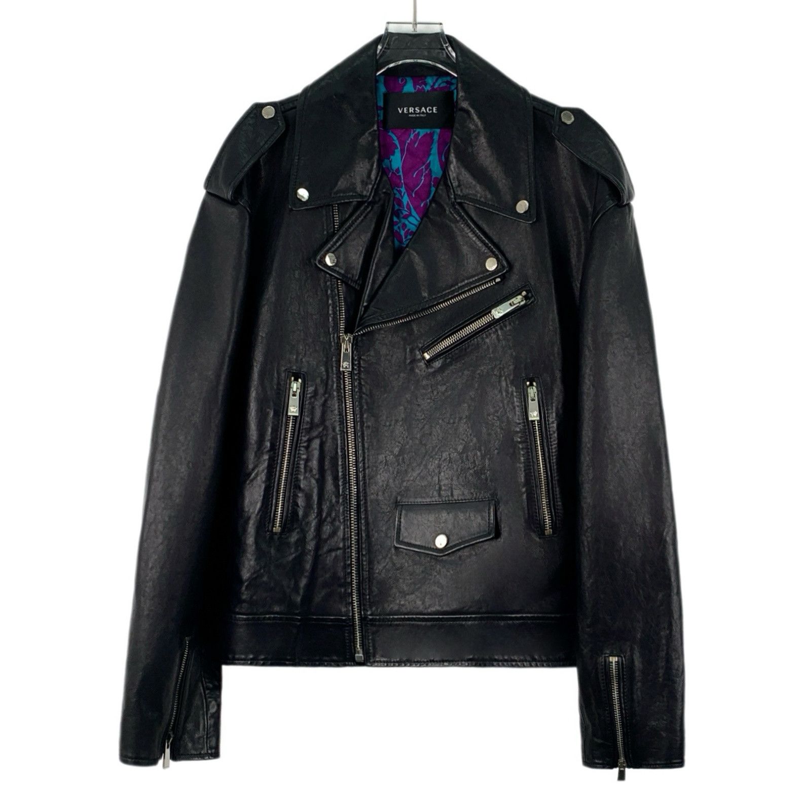 Versace Versace Distressed Leather Biker Jacket Black (M) Size US M / EU 48-50 / 2 - 1 Thumbnail