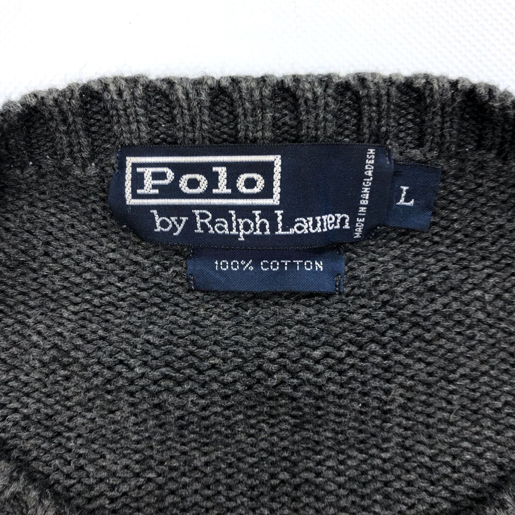 Polo Ralph Lauren VINTAGE Polo Ralph Lauren Men’s L Gray Blue Striped Cotton Crewneck Sweater Size US L / EU 52-54 / 3 - 3 Thumbnail