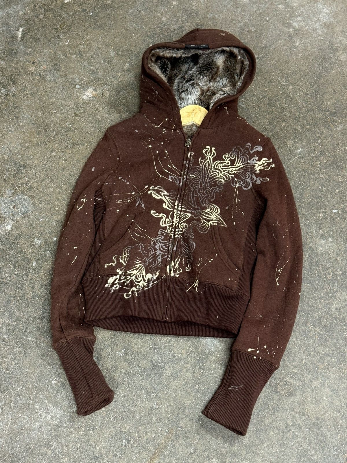 Miss Me RARE Miss Me Paint Splatter Reversible Chrome Zip Fur Hoodie Size S / US 4 / IT 40 - 3 Thumbnail