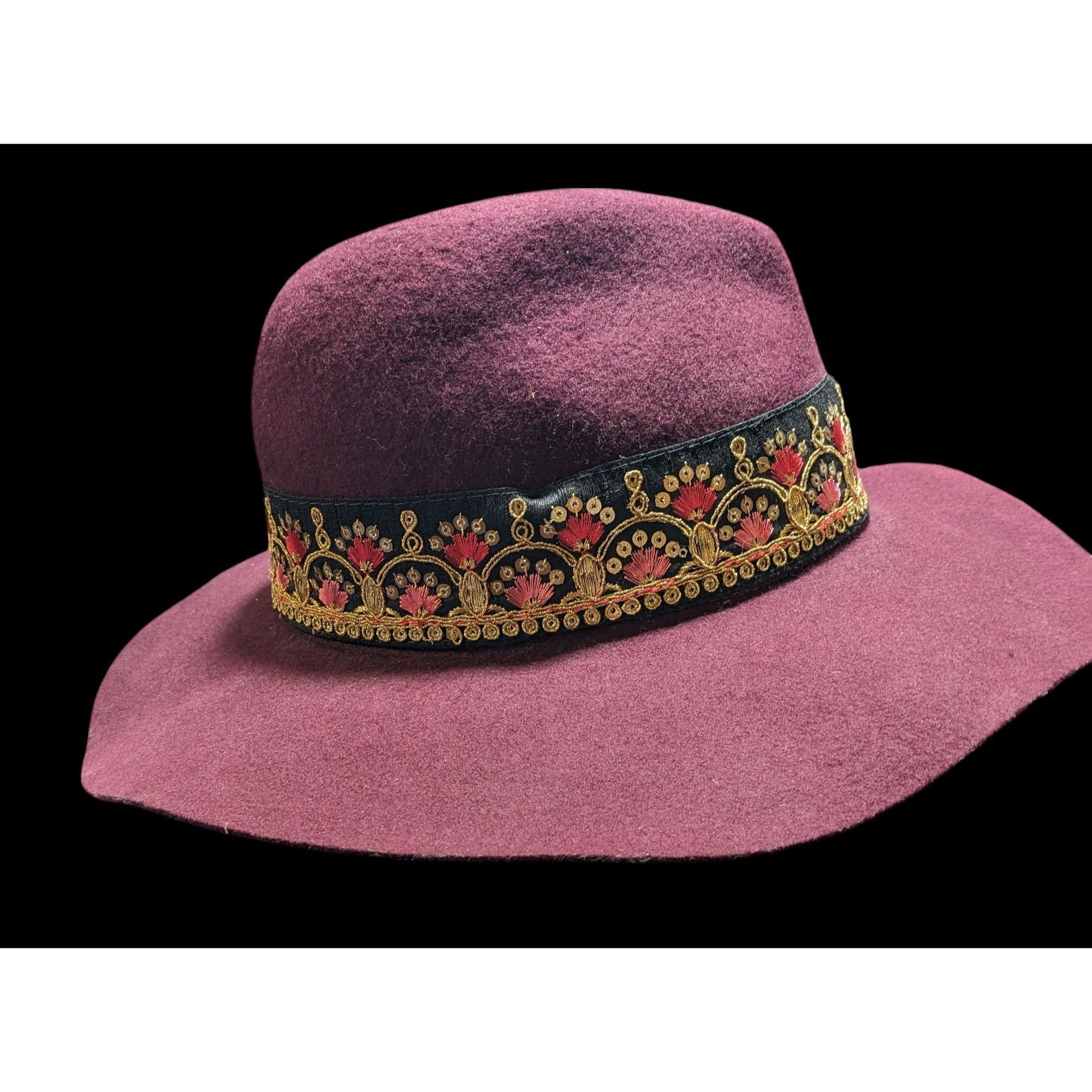 Other Maradji Burgundy Wool Felt Gold Floral Victor Hat Size ONE SIZE - 4 Thumbnail
